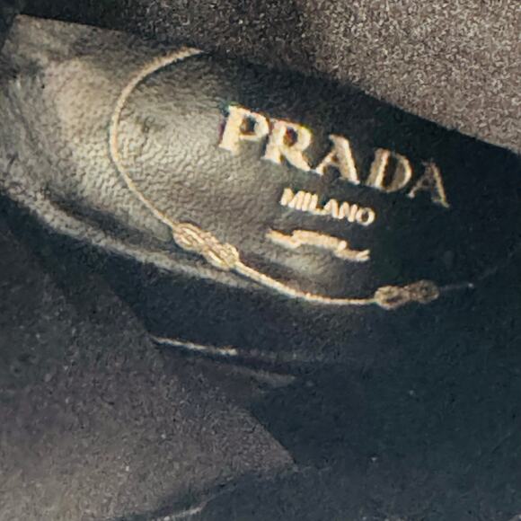 Prada Vintage Black Leather Sock Boots Size 38.5 High Block Heel Stretch Shaft - Picture 5 of 12